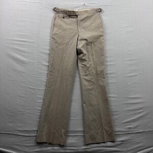 Vintage Pinstripe Trousers Mens 31x31 Tan 70s Side Buckle Talon Zip Flare